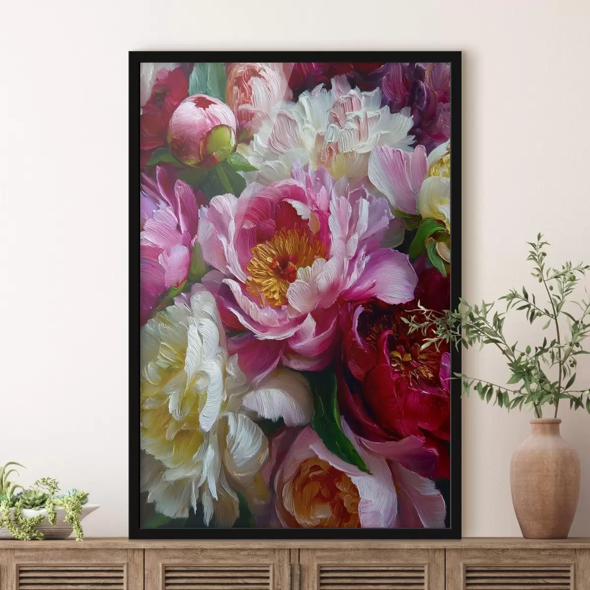 Poster Pivoines luxuriantes en technique d'empâtement f45595