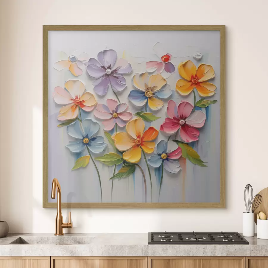 Papier peint Nature morte florale : fleurs multicolores en technique d'empâtement f45598