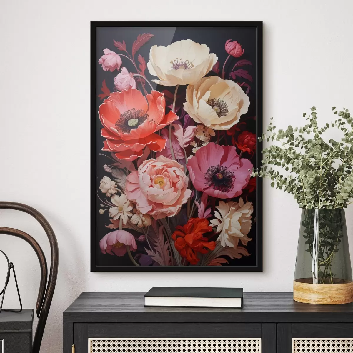 Poster Bouquet de coquelicots dans les tons roses et rouges f45600
