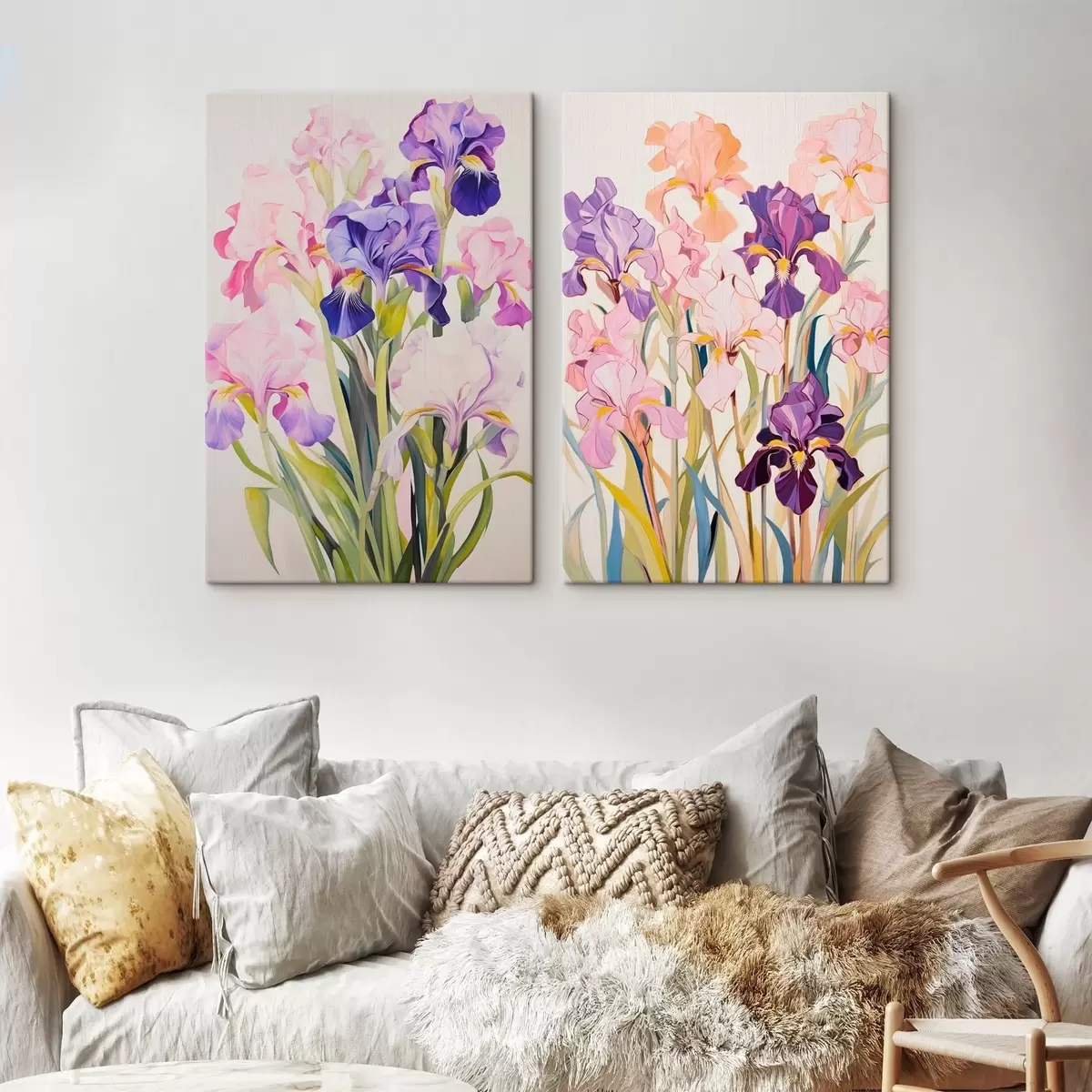 Tableau Iris dans des tons pastel sur un fond clair m00660