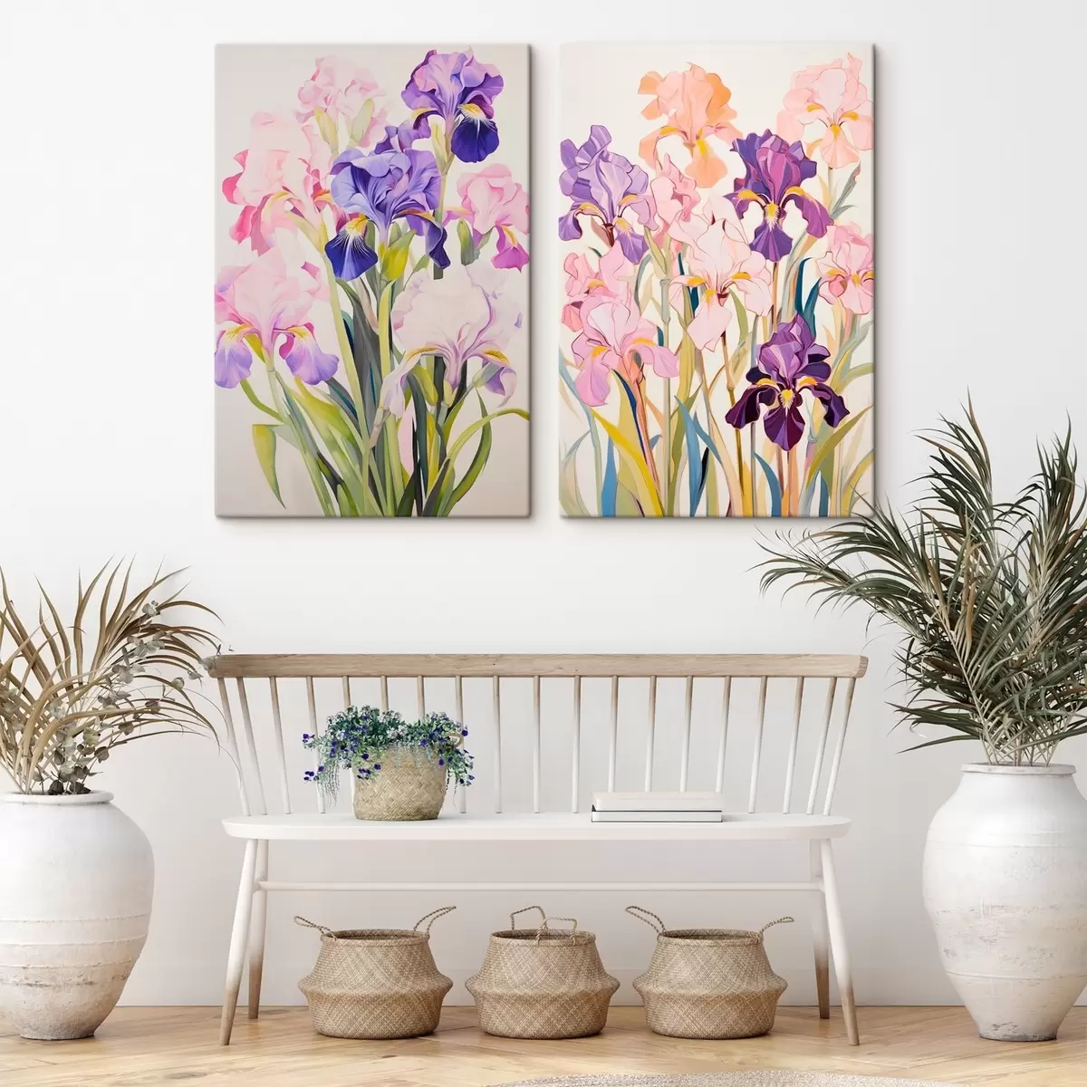 Tableau Iris dans des tons pastel sur un fond clair m00660