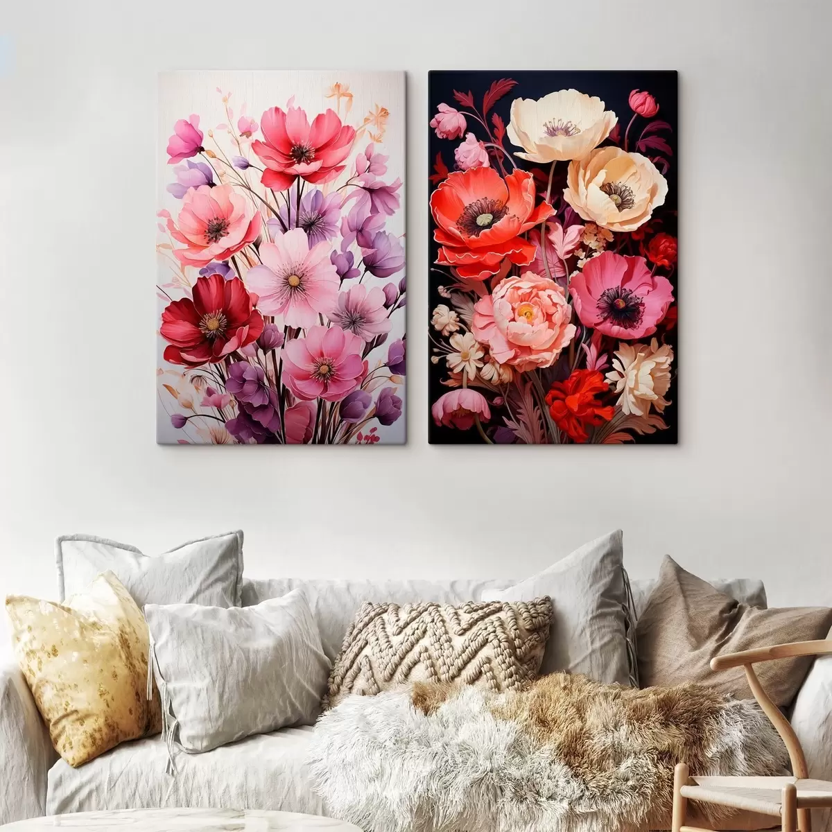 Tableau Bouquets de coquelicots dans des tons pastel et riches m00661