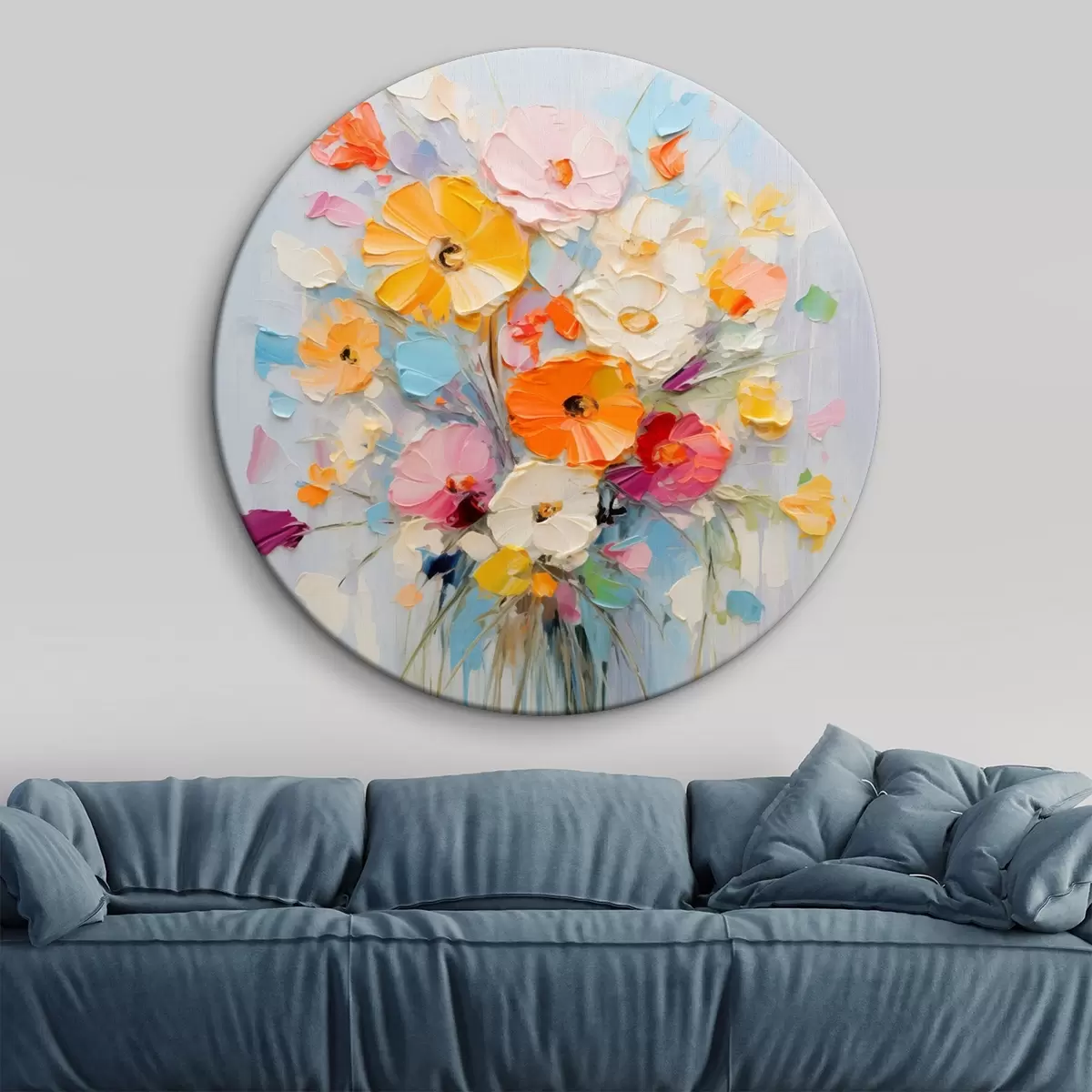 Tableaux rondes Motif floral : bouquet abstrait dans des tons pastel r45599