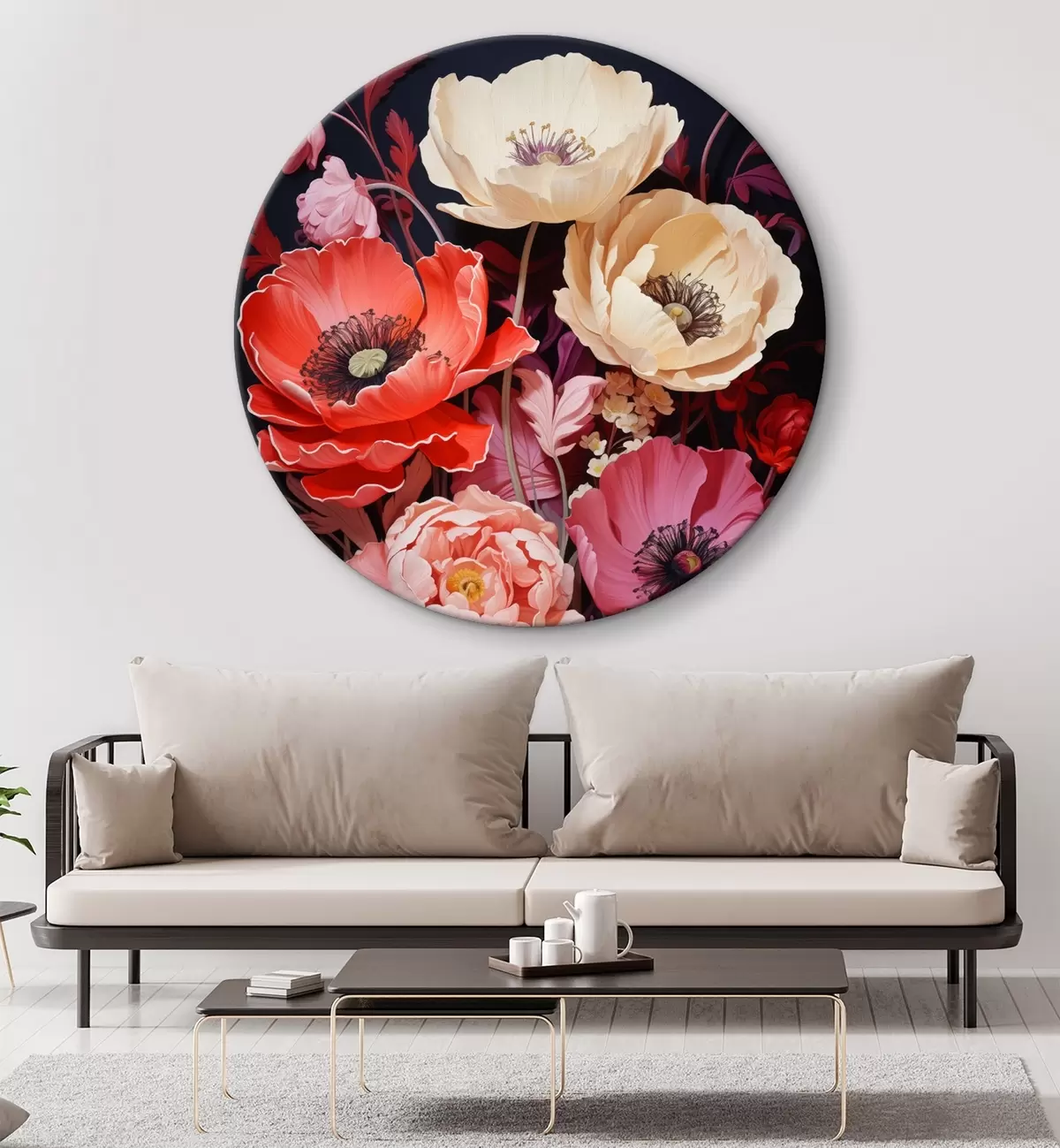 Tableaux rondes Bouquet de coquelicots dans les tons roses et rouges r45600