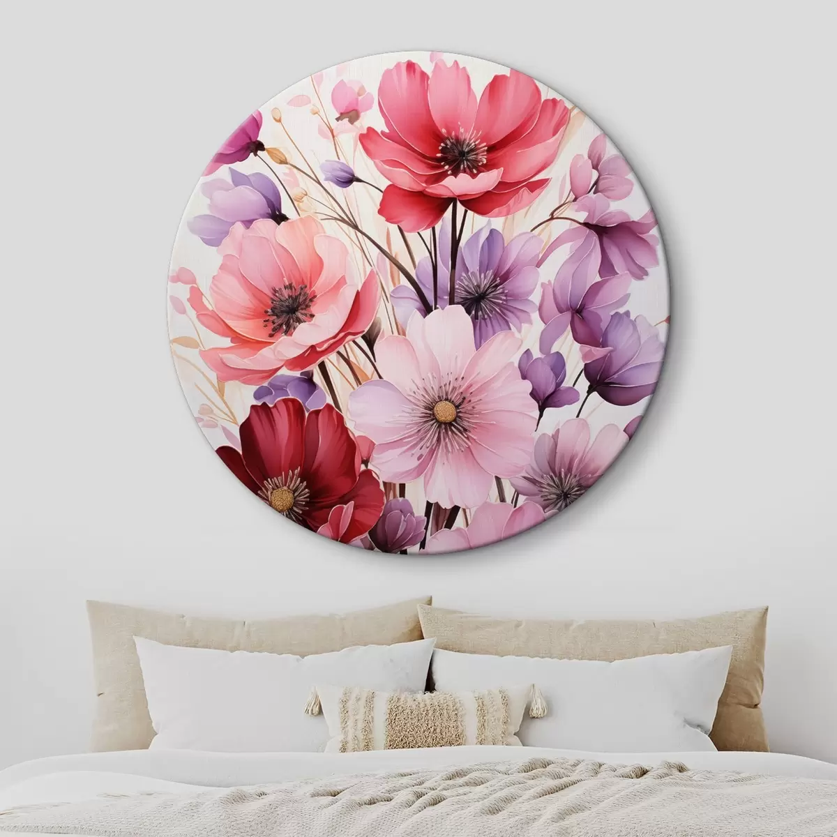 Tableaux rondes Bouquet délicat de coquelicots roses et lilas sur un fond clair, style aquarelle r45601