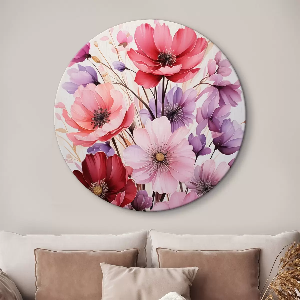 Tableaux rondes Bouquet délicat de coquelicots roses et lilas sur un fond clair, style aquarelle r45601