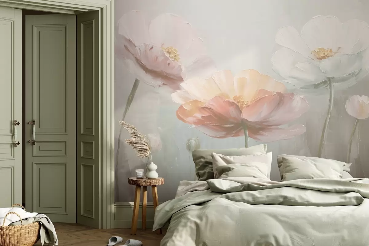 Papier peint Coquelicots volumétriques au pastel dans le style de la peinture à l'huile w09310v1