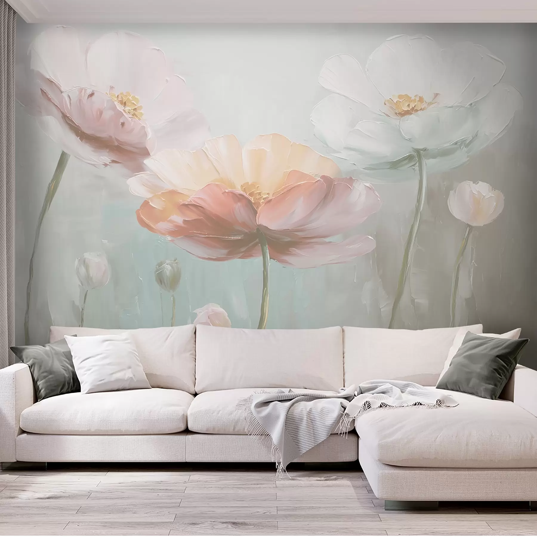 Papier peint Coquelicots volumétriques au pastel dans le style de la peinture à l'huile w09310v1
