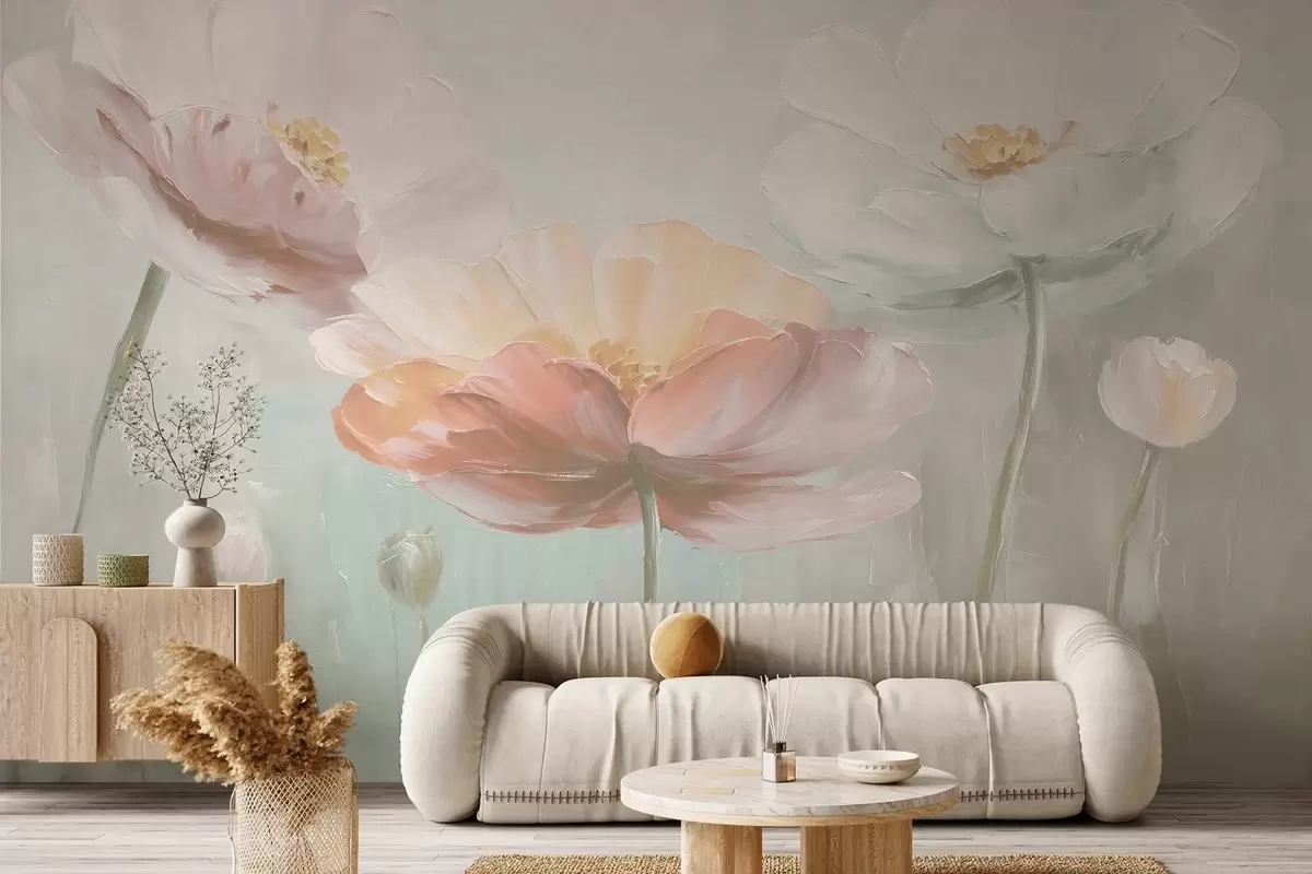 Papier peint Coquelicots volumétriques au pastel dans le style de la peinture à l'huile w09310v1