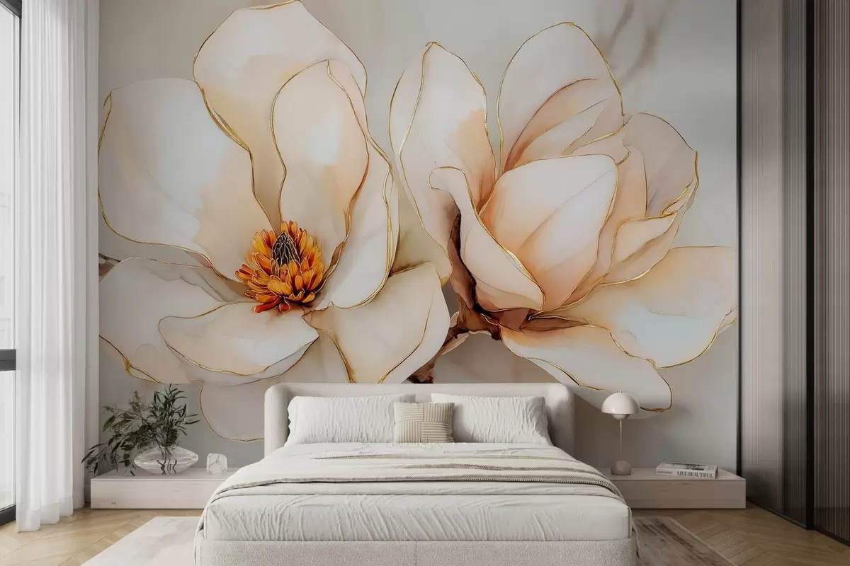 Papier peint Grandes fleurs de magnolia clair aux pétales souples w09308