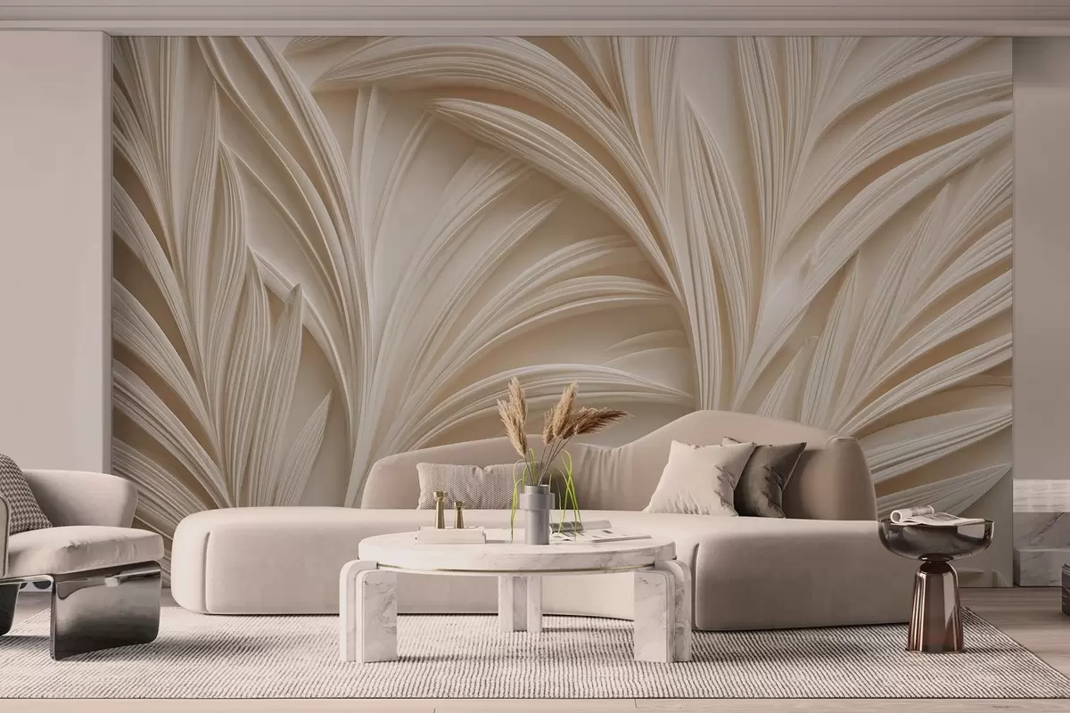 Papier peint Feuilles décoratives beiges en 3D w09351
