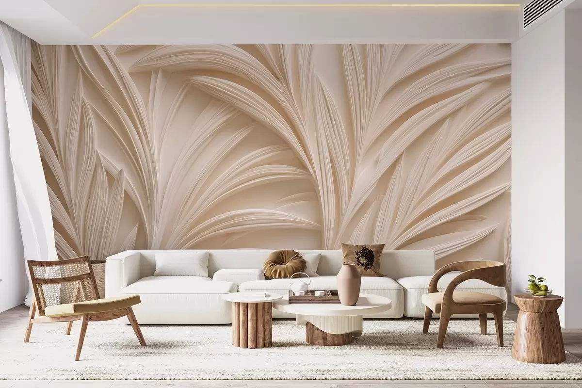 Papier peint Feuilles décoratives beiges en 3D w09351
