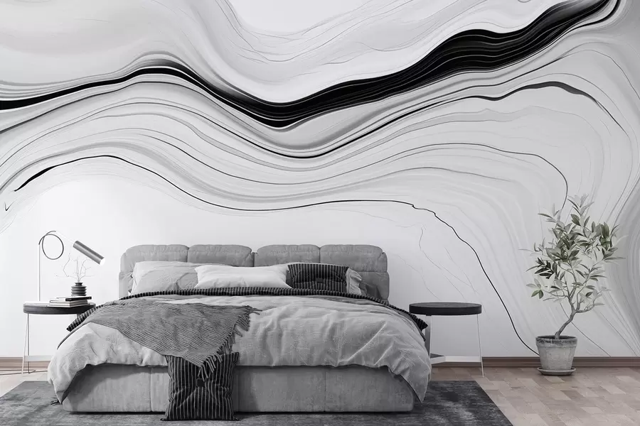 Papier peint Motif noir et blanc avec effet de couches de marbre w09358