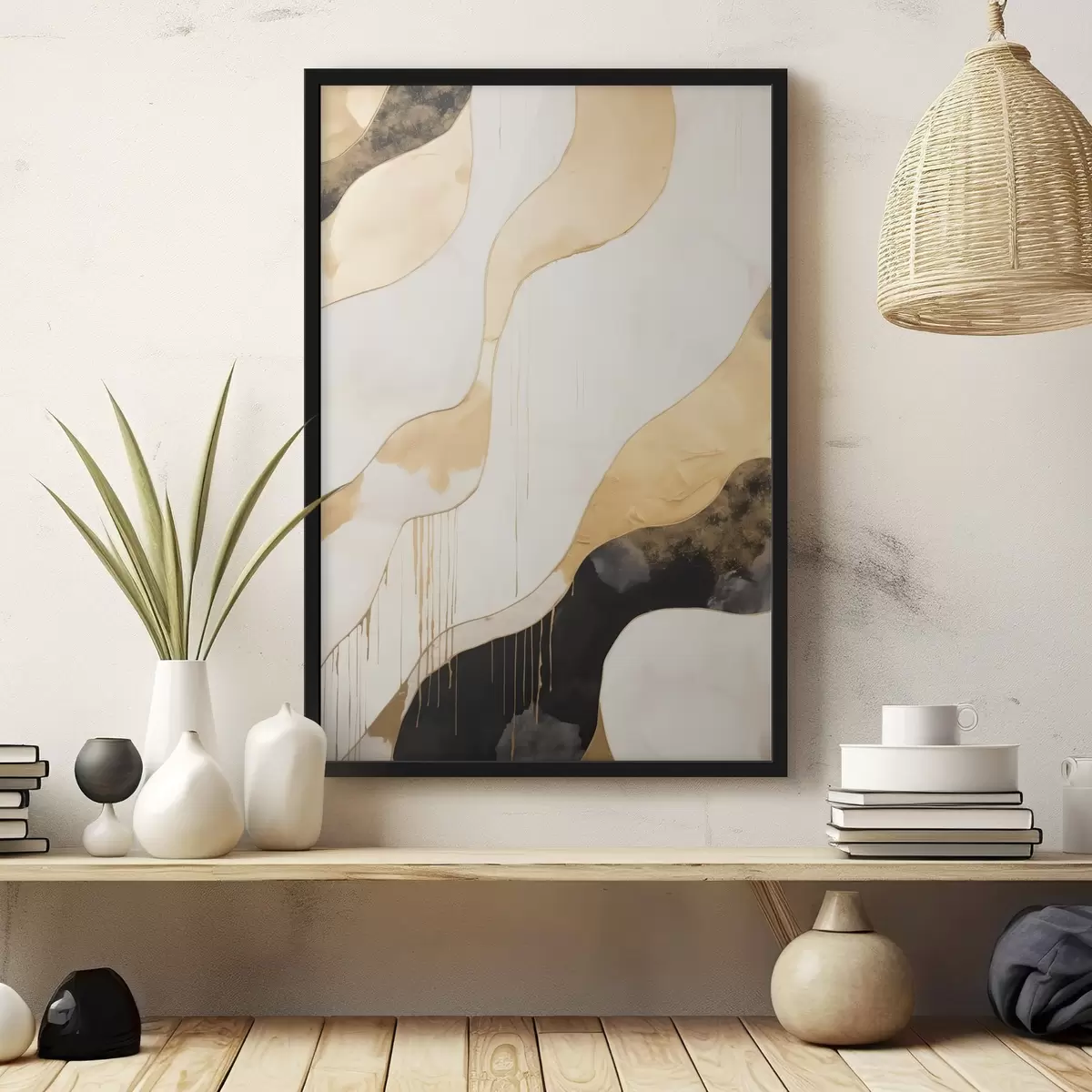 Poster Lignes ondulées abstraites orange et noires f45694