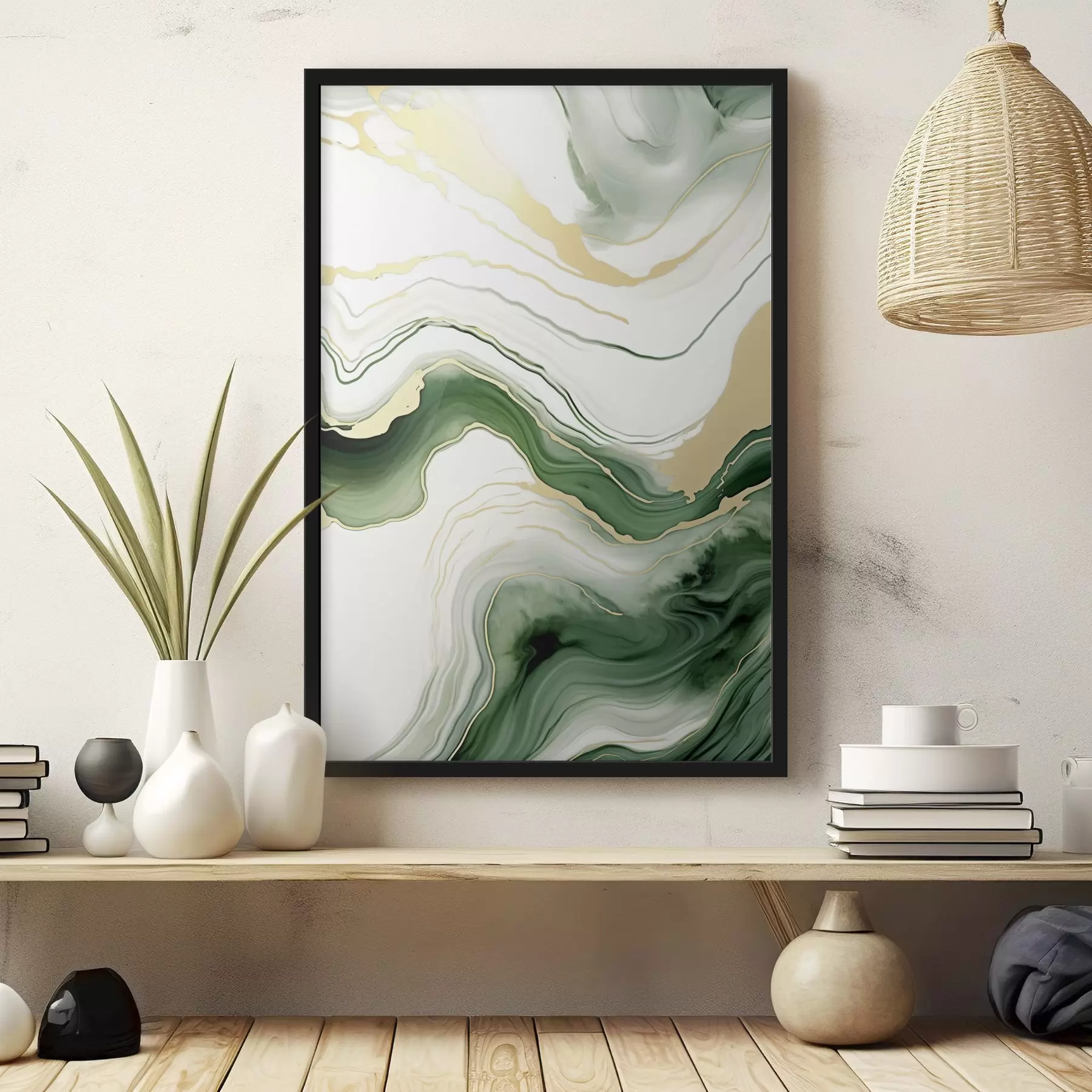 Papier peint Motifs de marbre vert clair et orange f45696