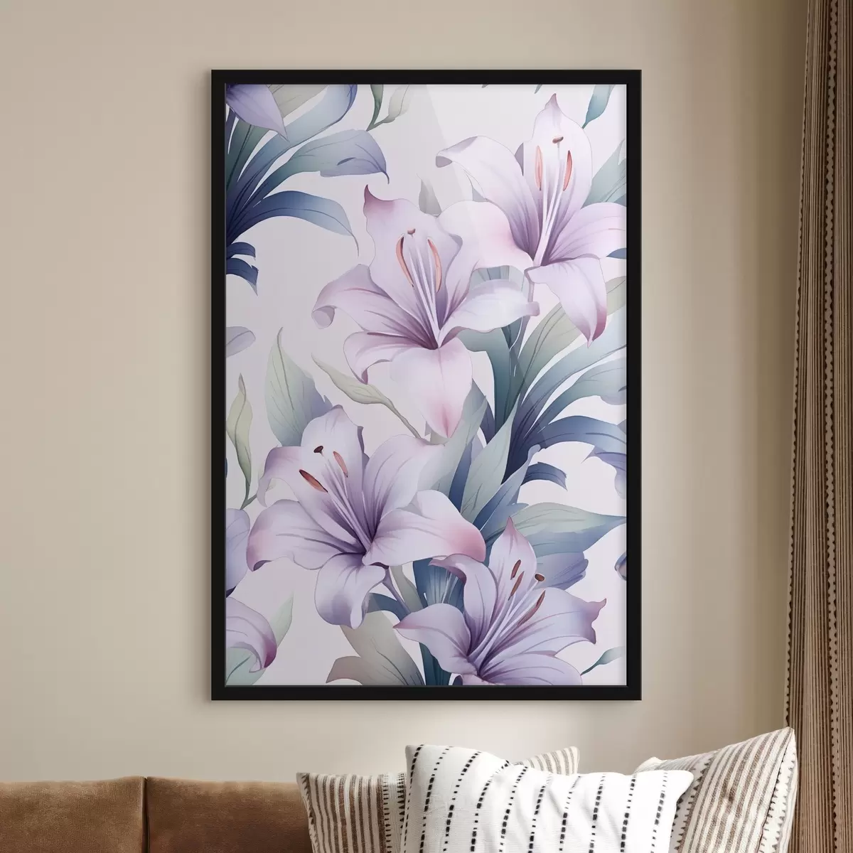 Poster Grands lys rose-pourpre avec des feuilles vertes f45698