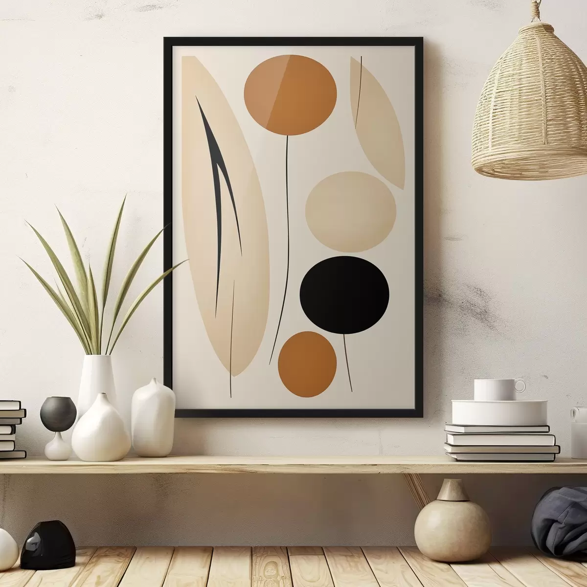 Poster Composition abstraite avec des cercles noirs et orange f45700