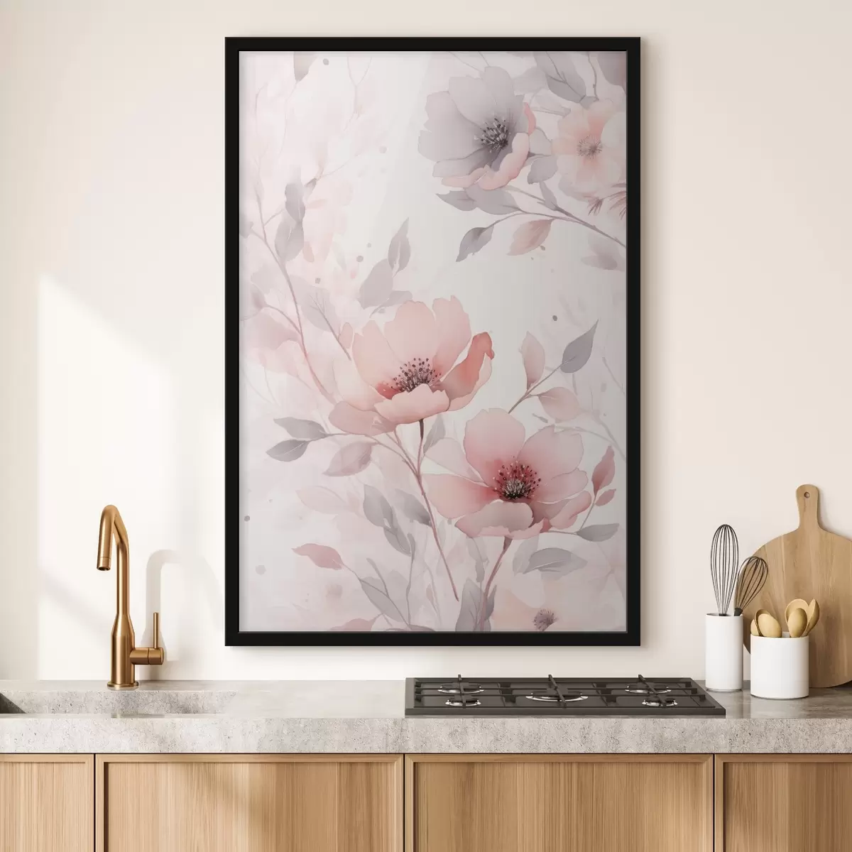Poster Fleurs délicates rose-gris avec effet aquarelle f45702