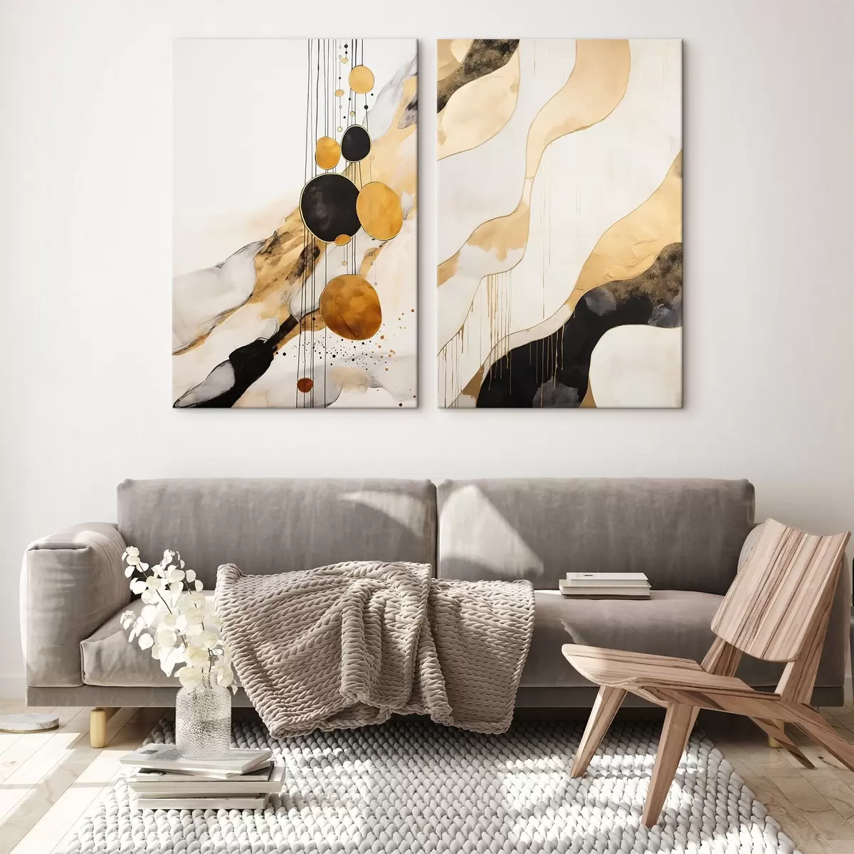 Tableau Composition abstraite avec des cercles noirs et orange m00684