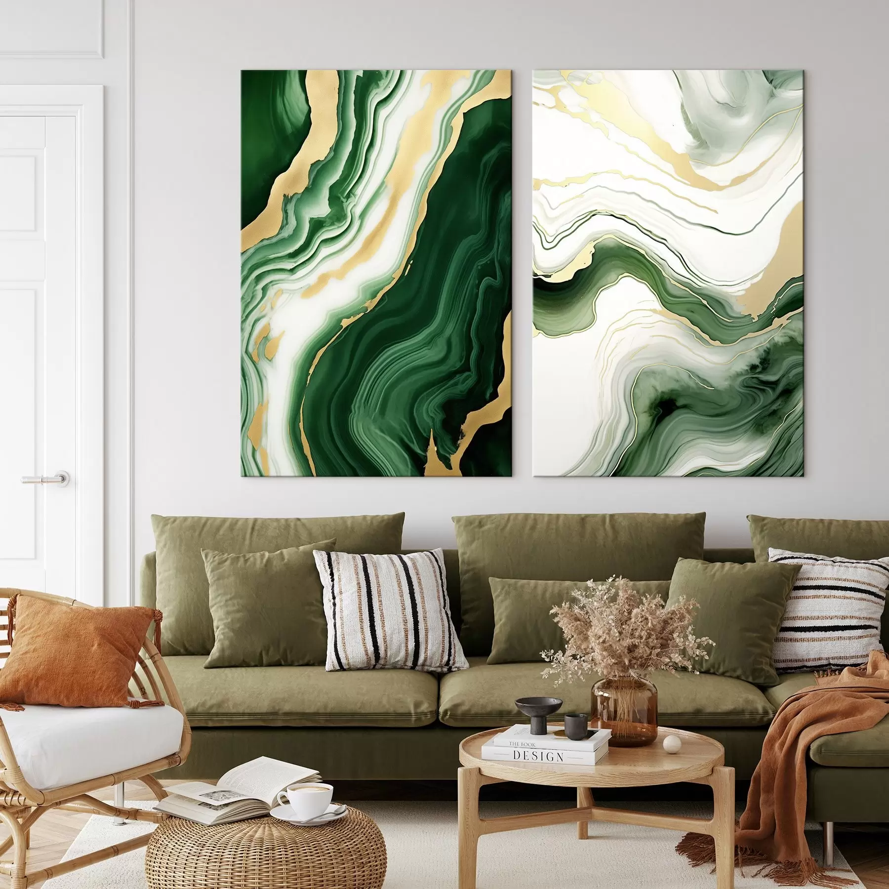 Tableau Textures de marbre vert et blanc avec des veines jaune orangé m00688