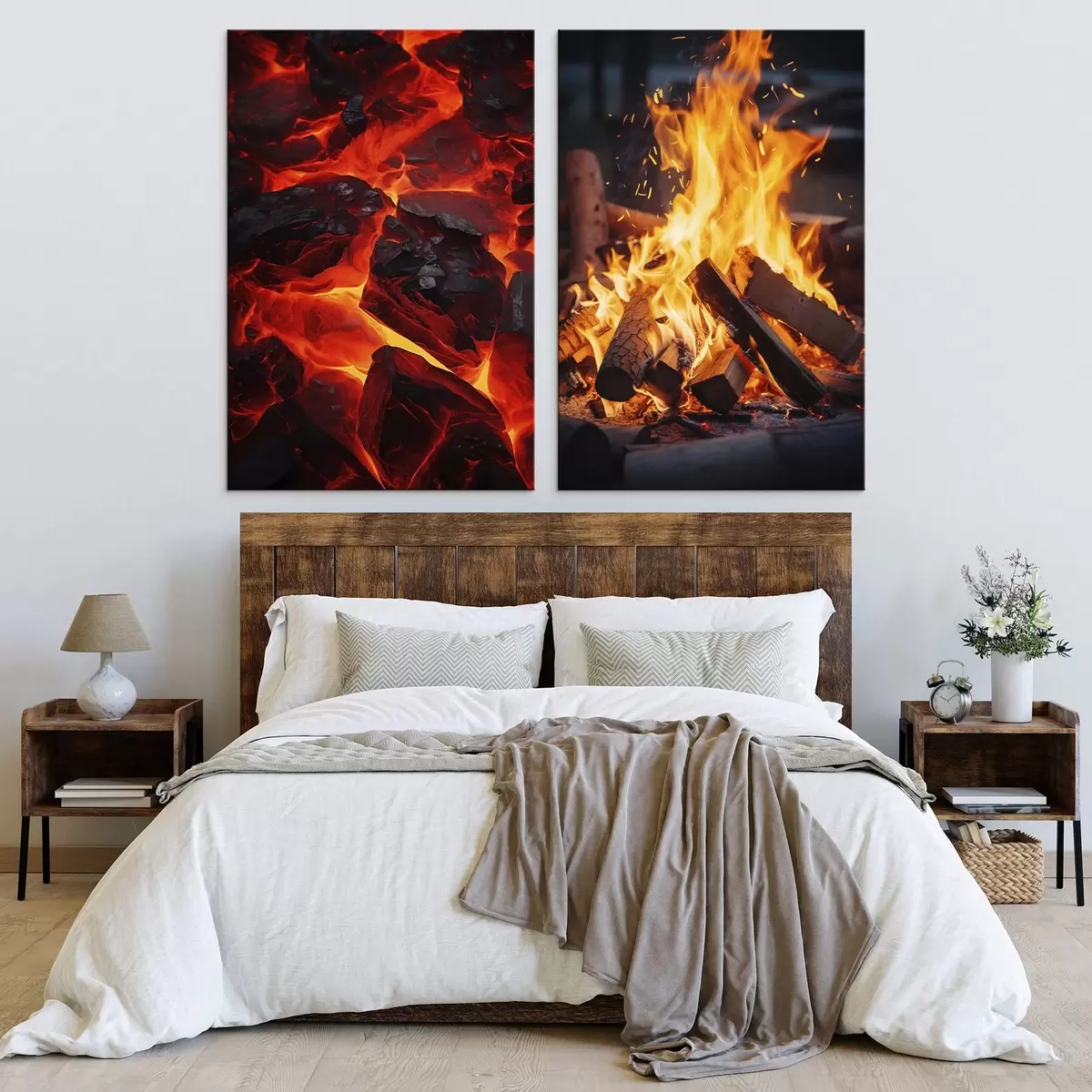 Tableau Charbons ardents et flammes dans l'obscurité m00696