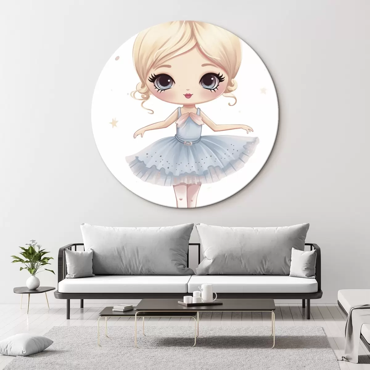 Tableaux rondes Poupée ballerine dans une robe bleue avec un nœud r45481