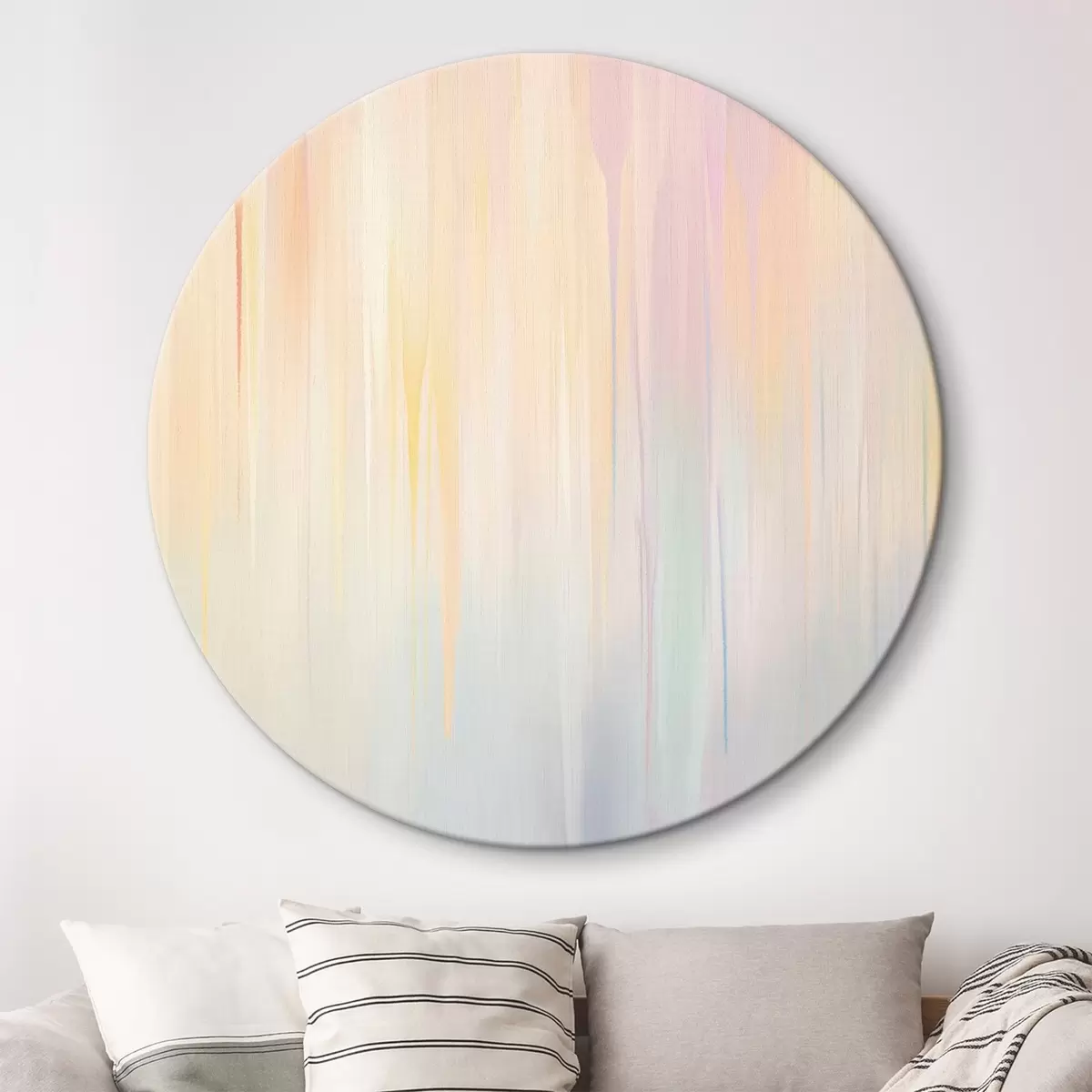 Tableaux rondes Rayures verticales abstraites dans des tons pastel r45508