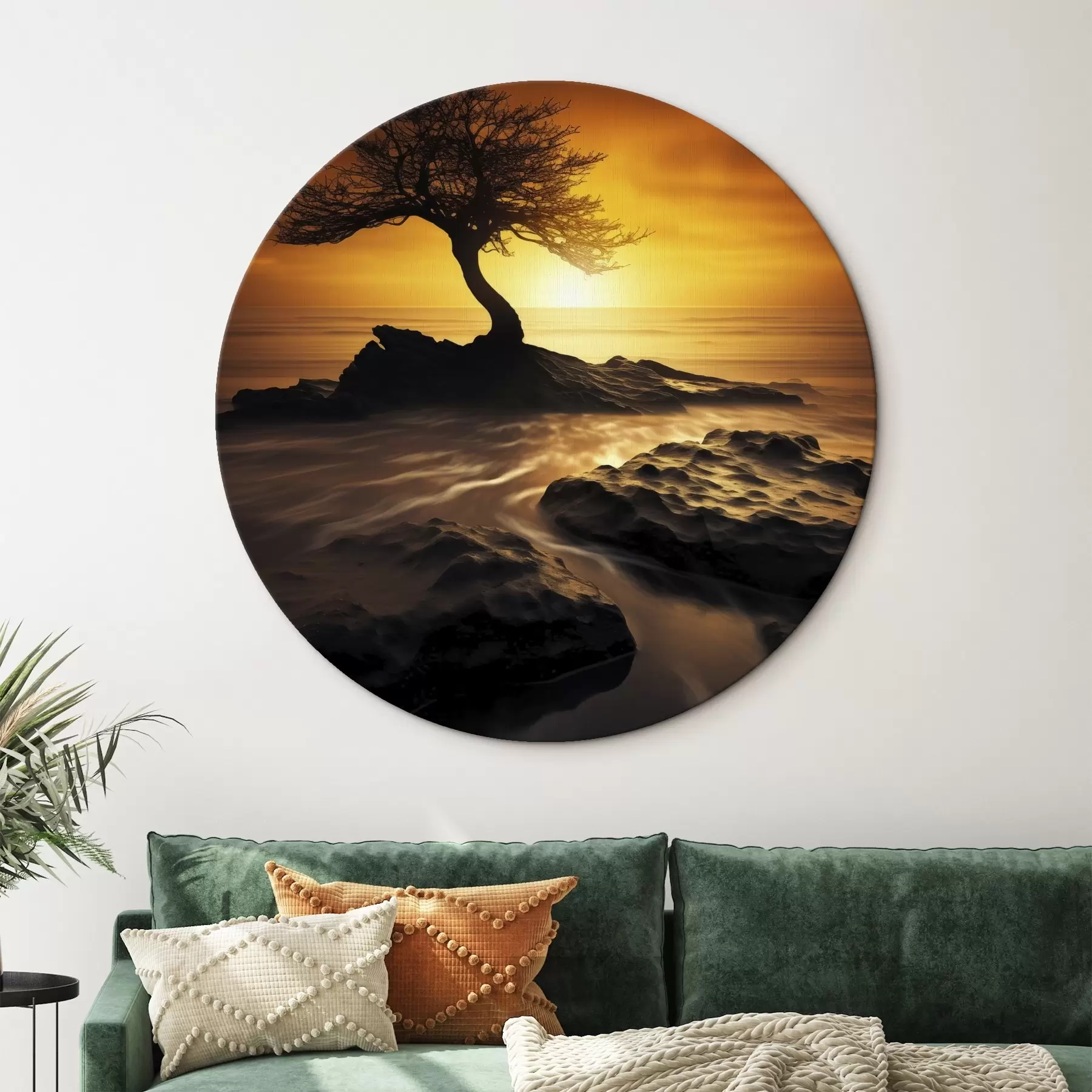 Tableau Arbre solitaire sur une falaise au coucher du soleil r45524