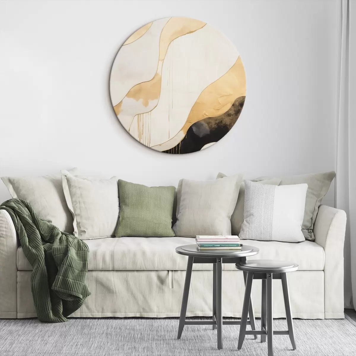 Tableaux rondes Lignes ondulées abstraites orange et noires r45694