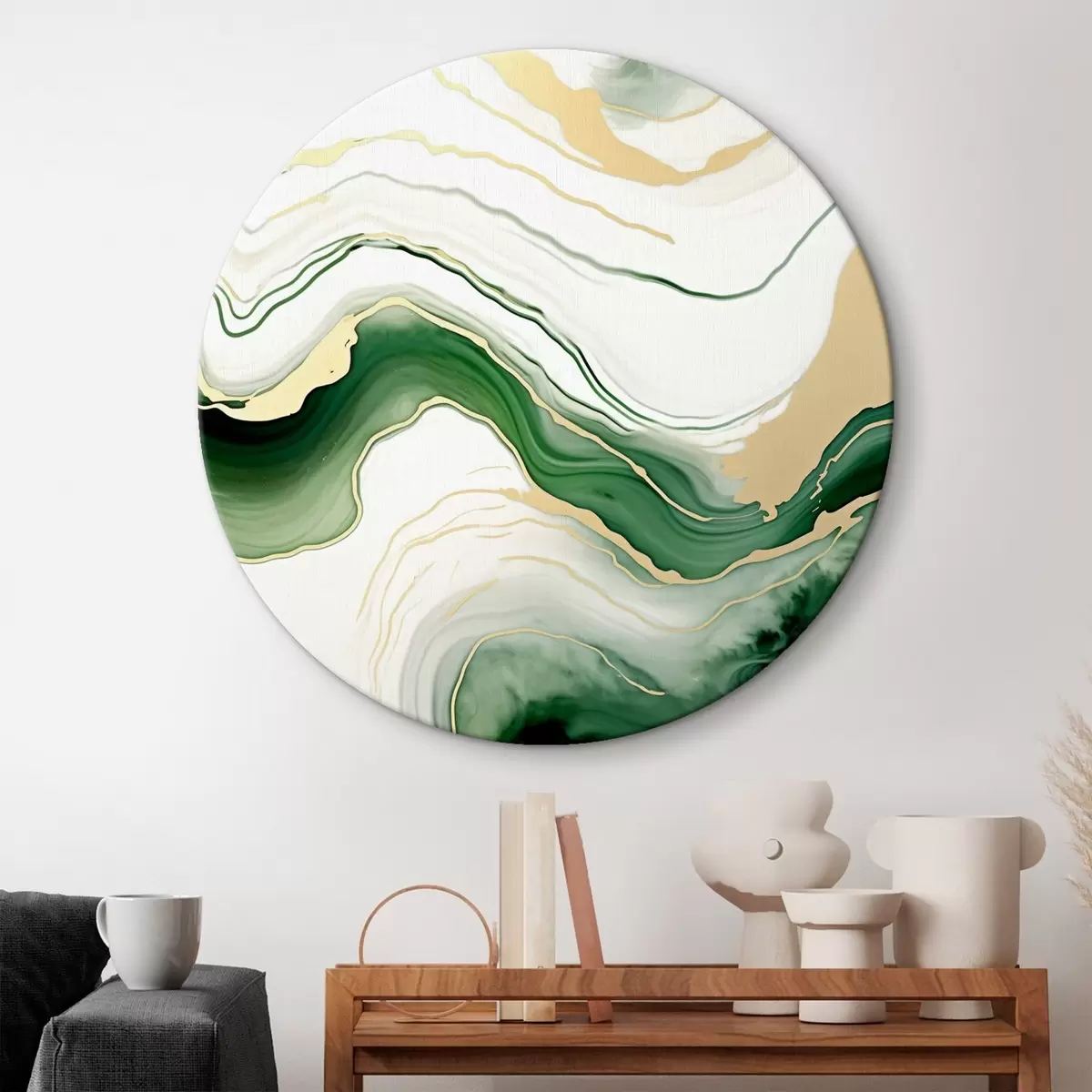 Tableaux rondes Motifs de marbre vert clair et orange r45696