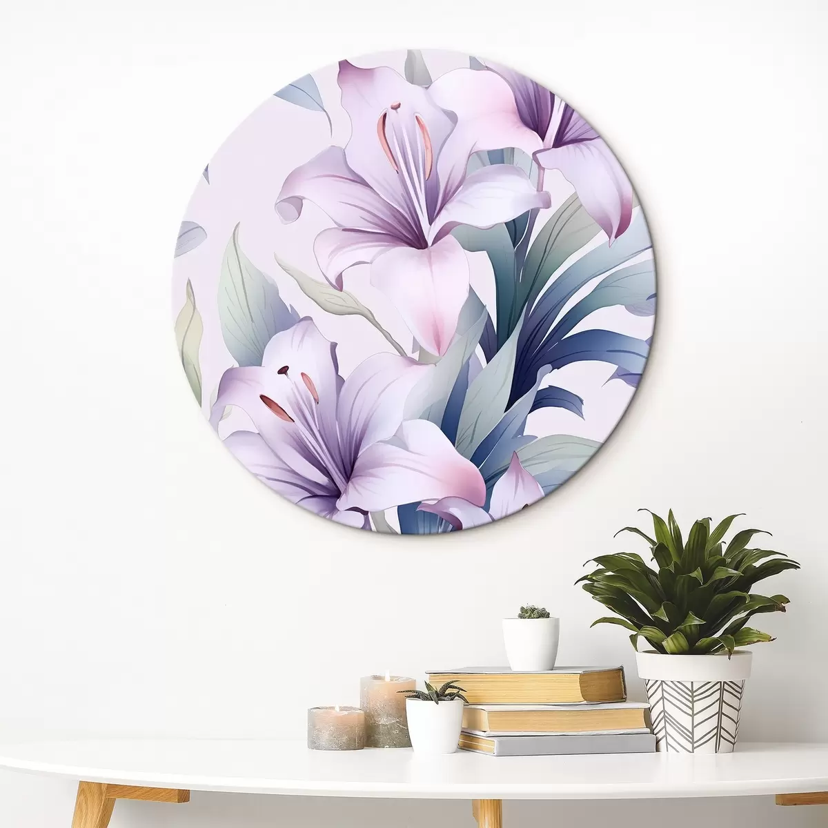 Tableaux rondes Grands lys rose-pourpre avec des feuilles vertes r45698