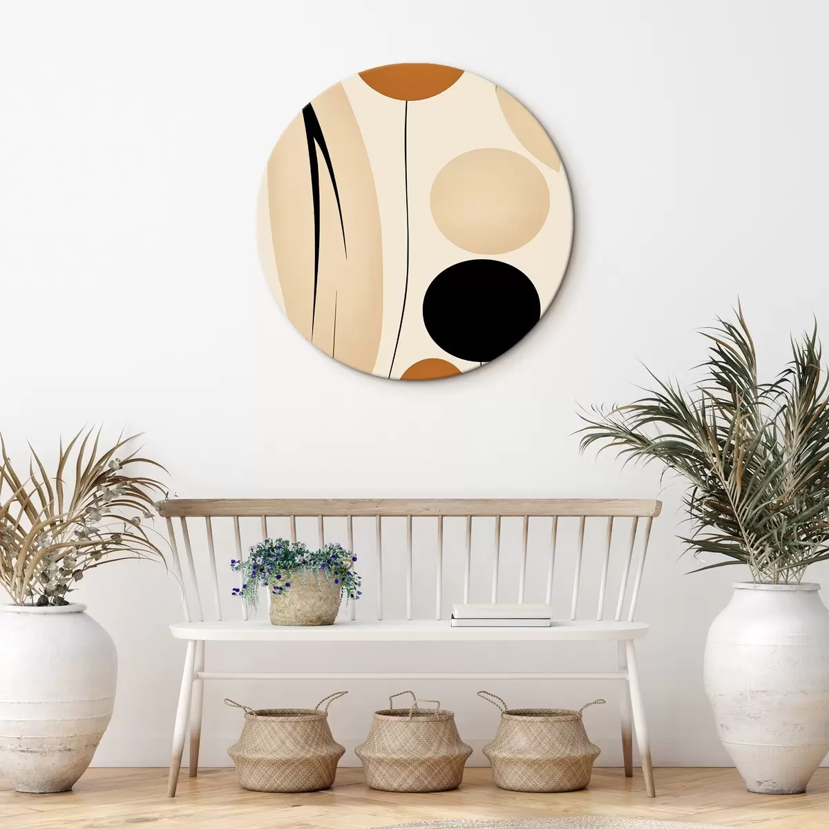 Tableaux rondes Composition abstraite avec des cercles noirs et orange r45700