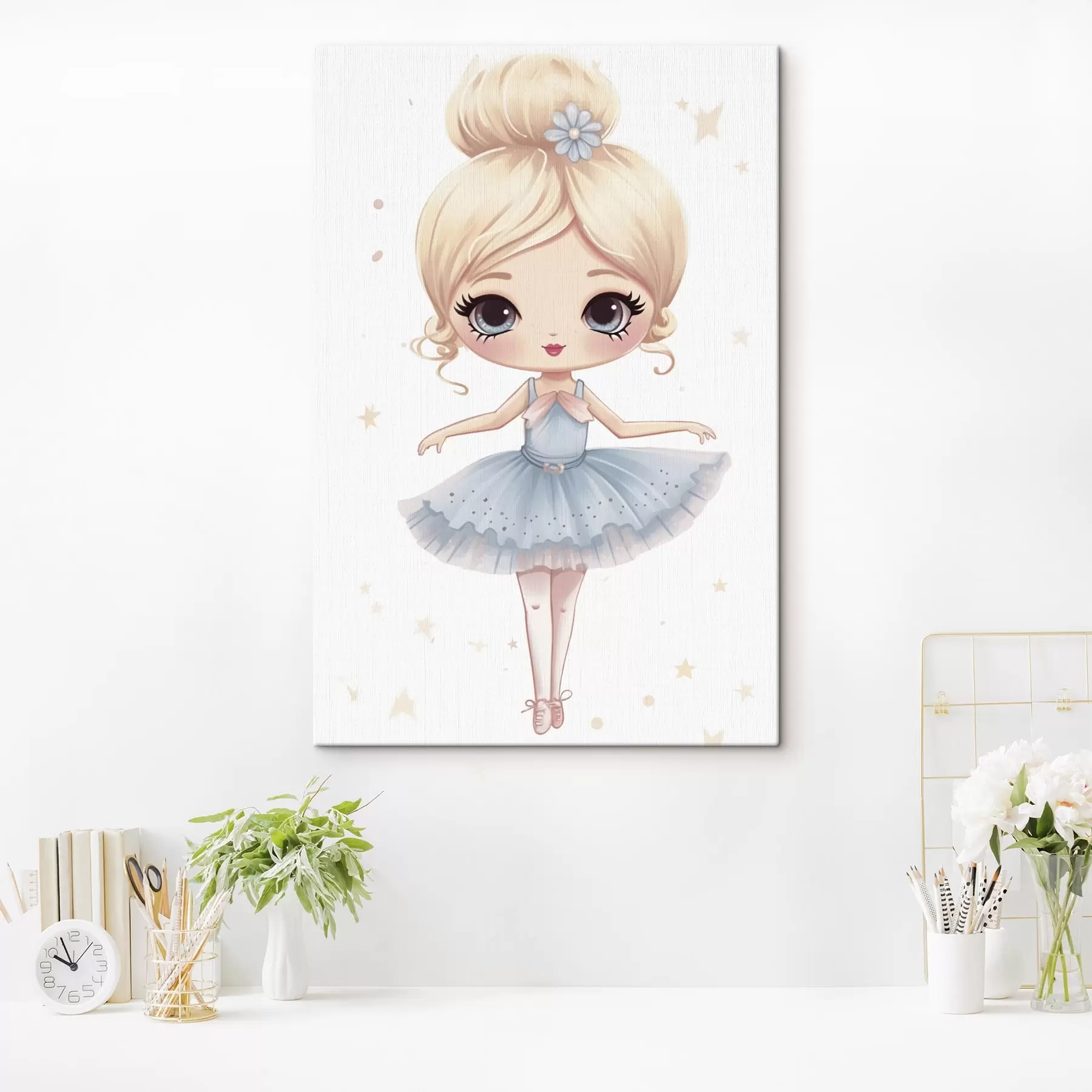 Tableau Poupée ballerine dans une robe bleue avec un nœud s45481