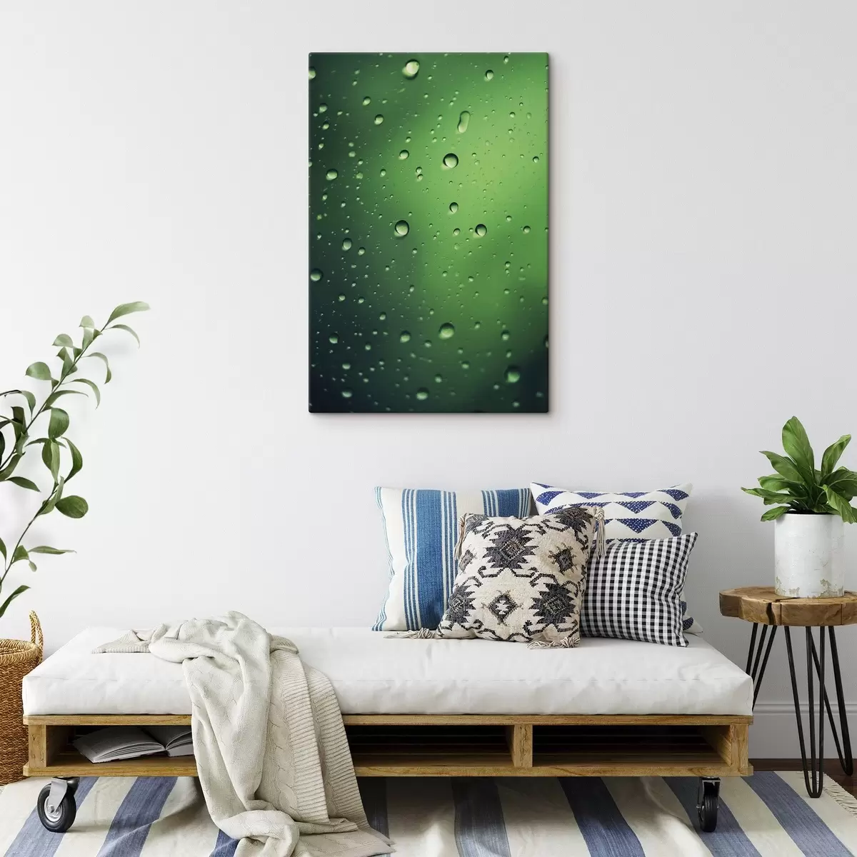 Tableau Gouttes d'eau sur verre vert, gros plan s45521