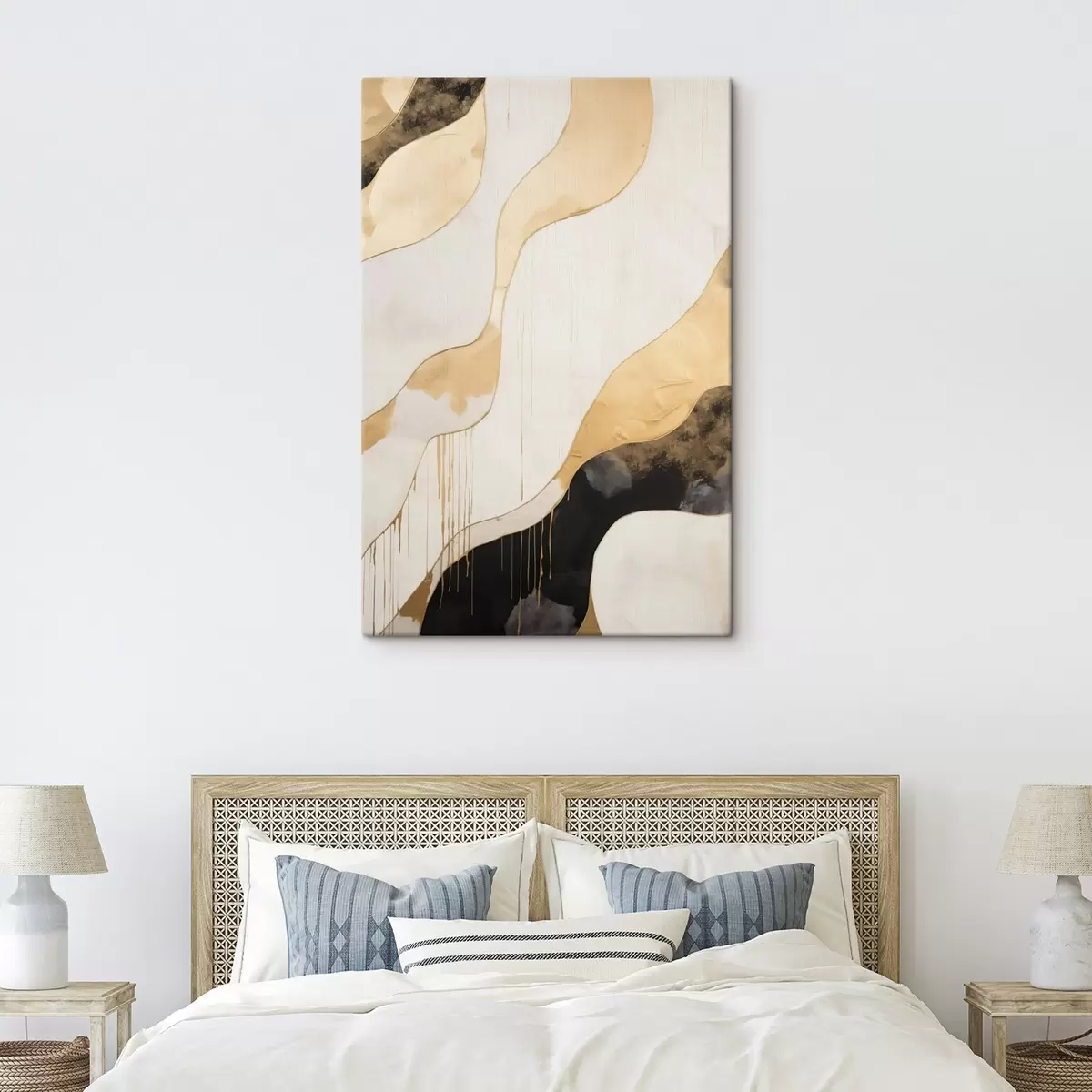 Tableau Lignes ondulées abstraites orange et noires s45694