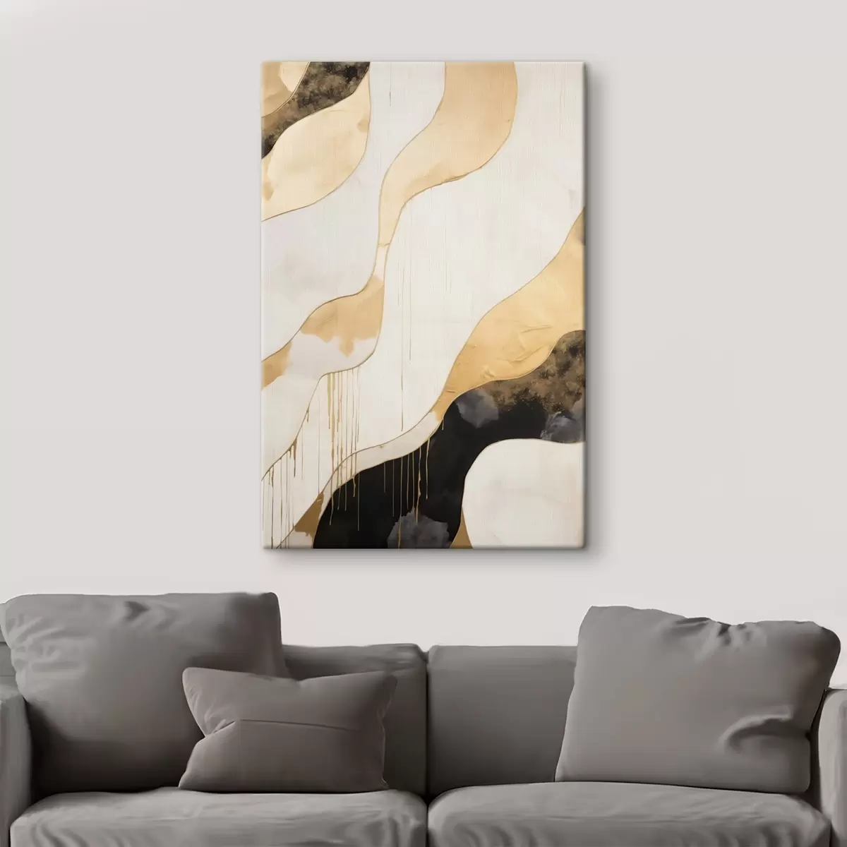 Tableau Lignes ondulées abstraites orange et noires s45694