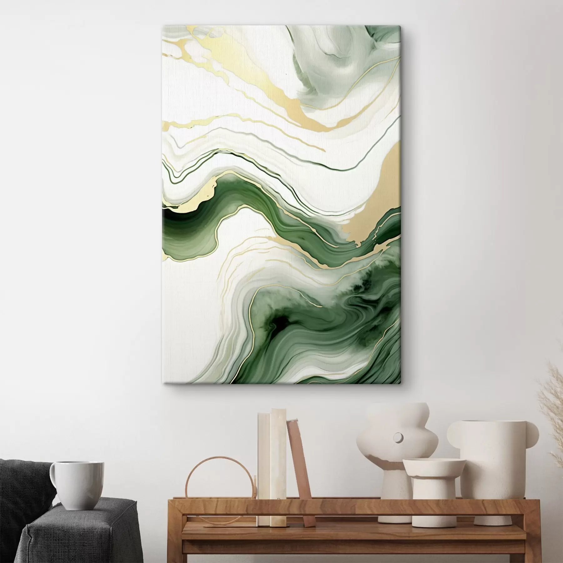 Tableau Motifs de marbre vert clair et orange s45696