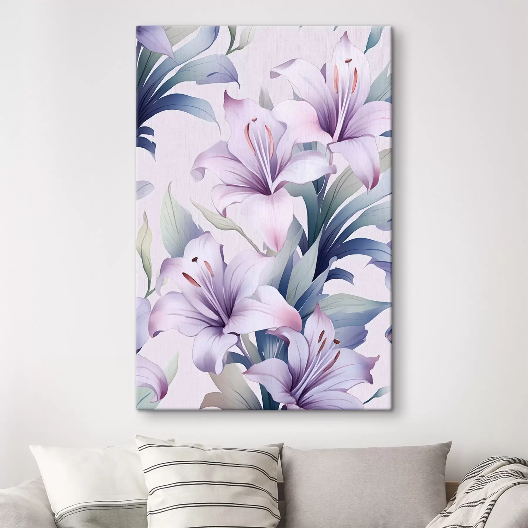Tableau Grands lys rose-pourpre avec des feuilles vertes s45698