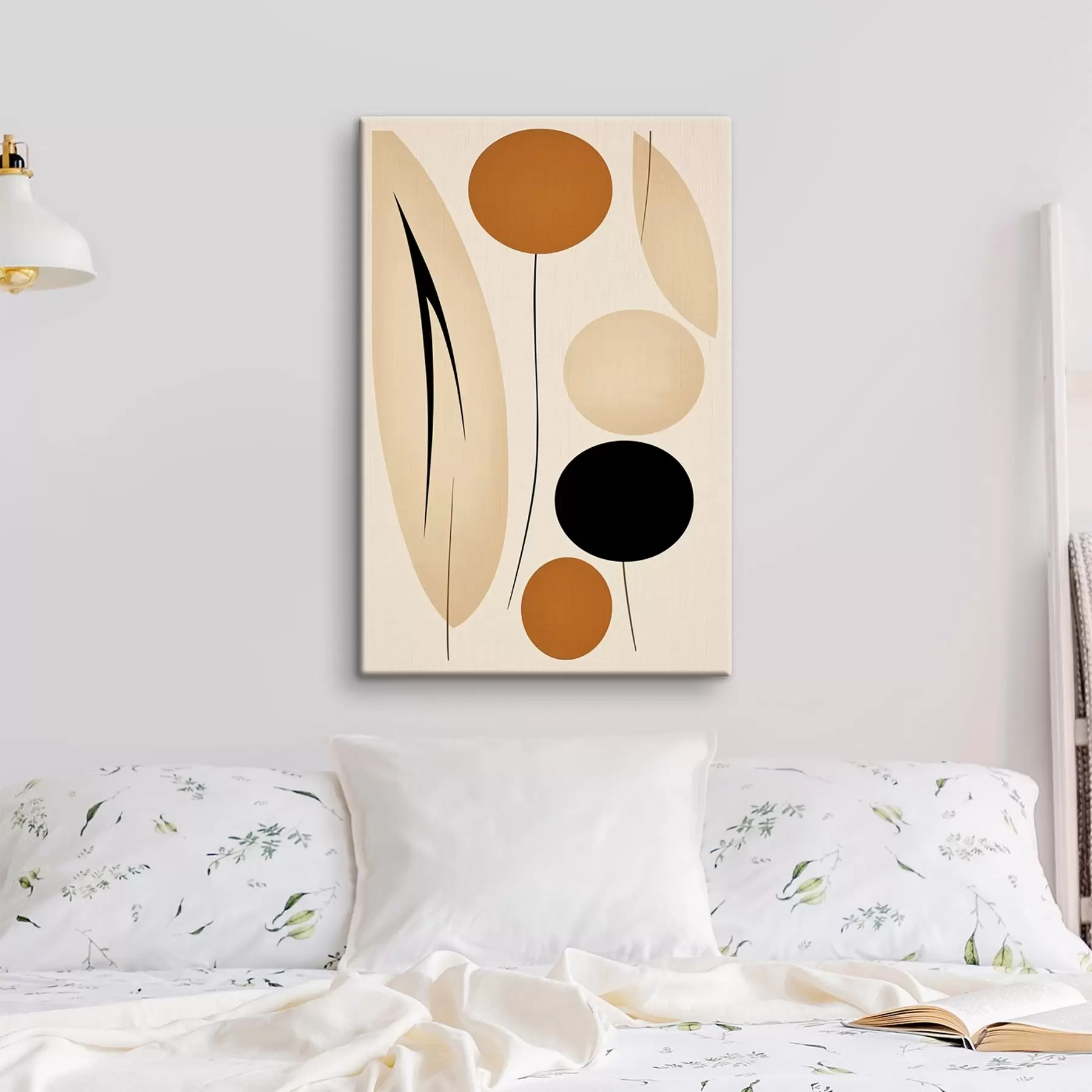 Tableau Composition abstraite avec des cercles noirs et orange s45700