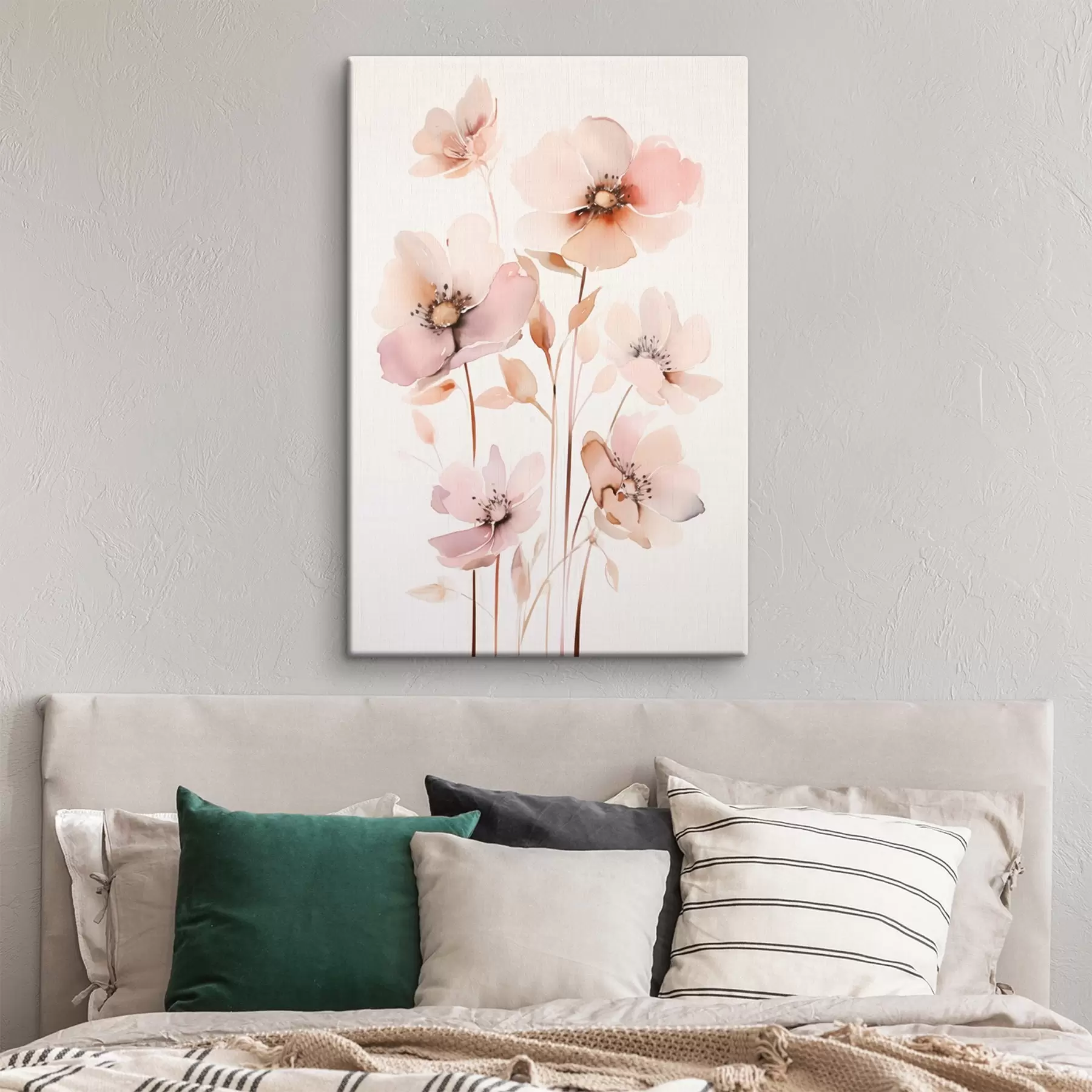 Tableau Fleurs roses aquarelles sur tiges fines s45701