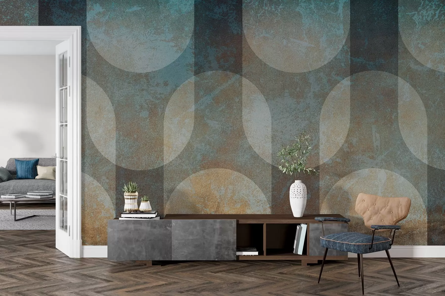 Papier peint Géométrie abstraite dans un style rétro-moderne w04495