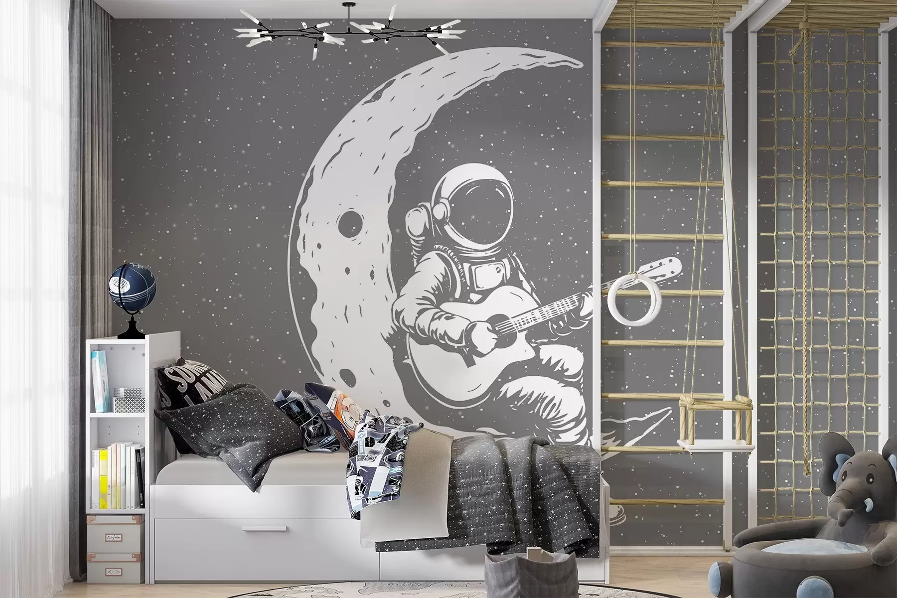 Papier peint Cosmonaute, lune, guitare w04514