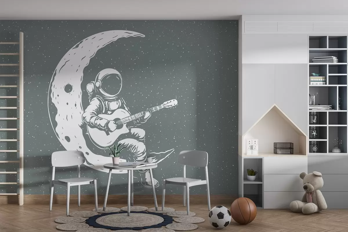 Papier peint Cosmonaute, lune, guitare w04514v1