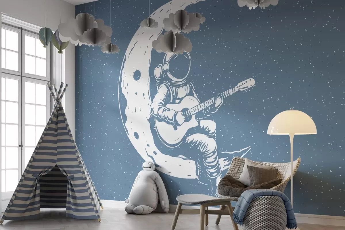 Papier peint Cosmonaute, lune, guitare w04514v2