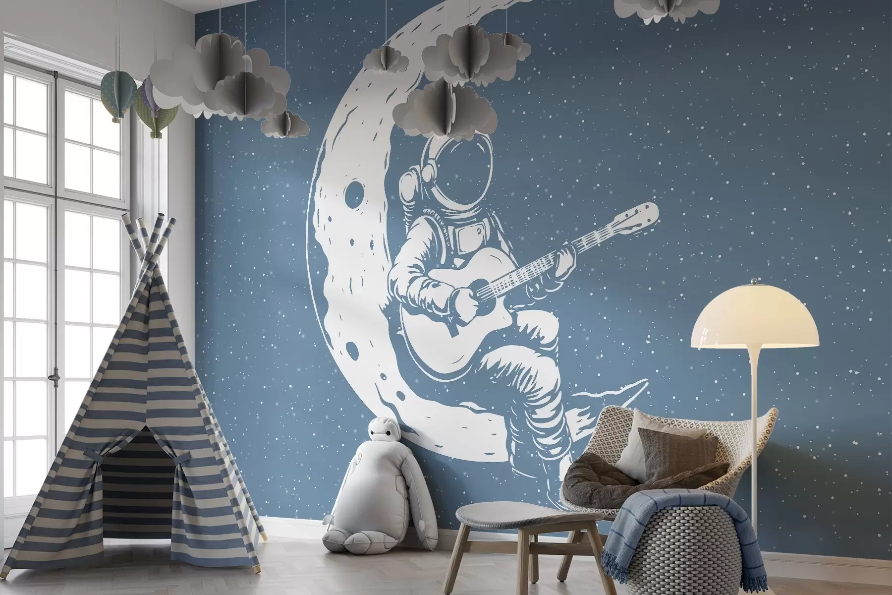Papier peint Cosmonaute, lune, guitare w04514v2