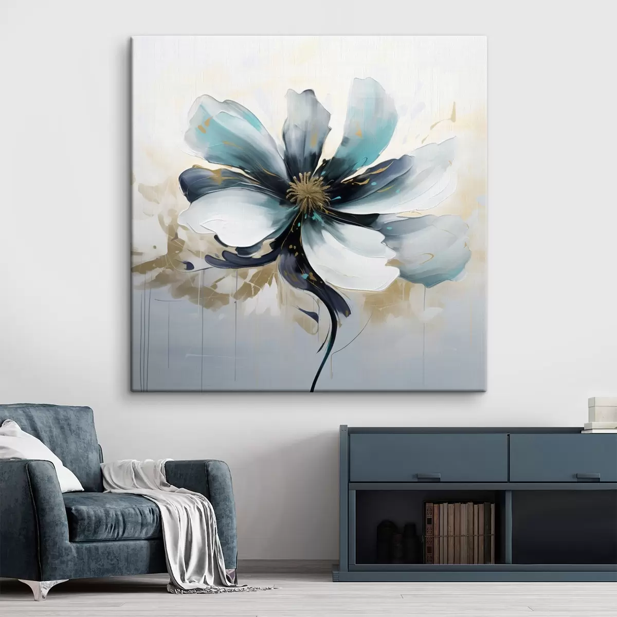 Tableau Fleur turquoise en peinture à l'huile s45641