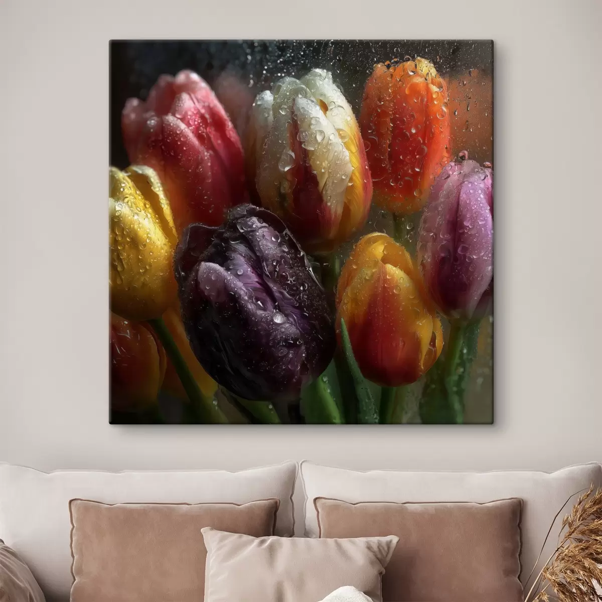 Tableau Tulipes sous la pluie : couleurs vives s45642