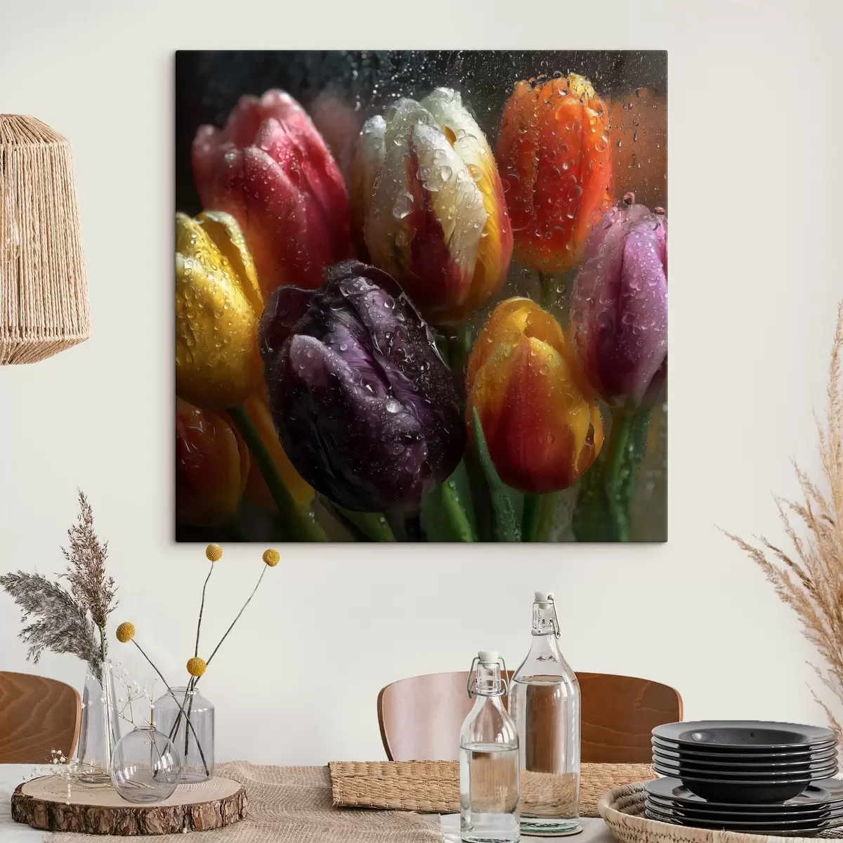 Tableau Tulipes sous la pluie : couleurs vives s45642