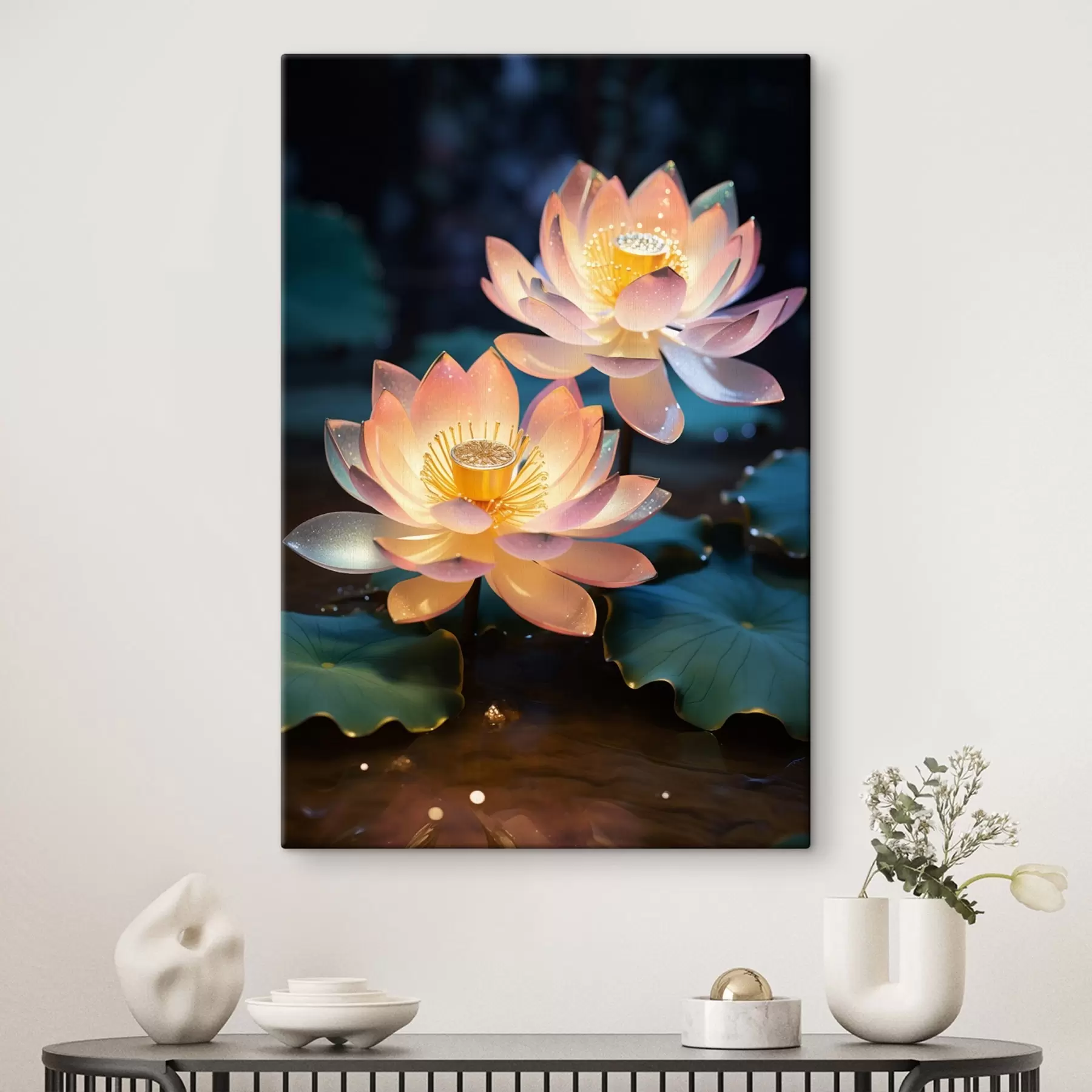 Tableau Fleurs de lotus délicates sur l'eau en style réaliste s45644