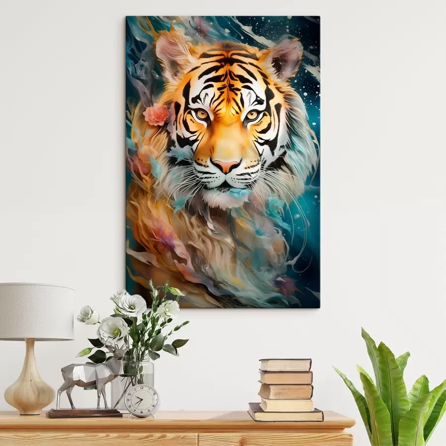 Tableau Portrait de tigre dans un style fantastique s45645